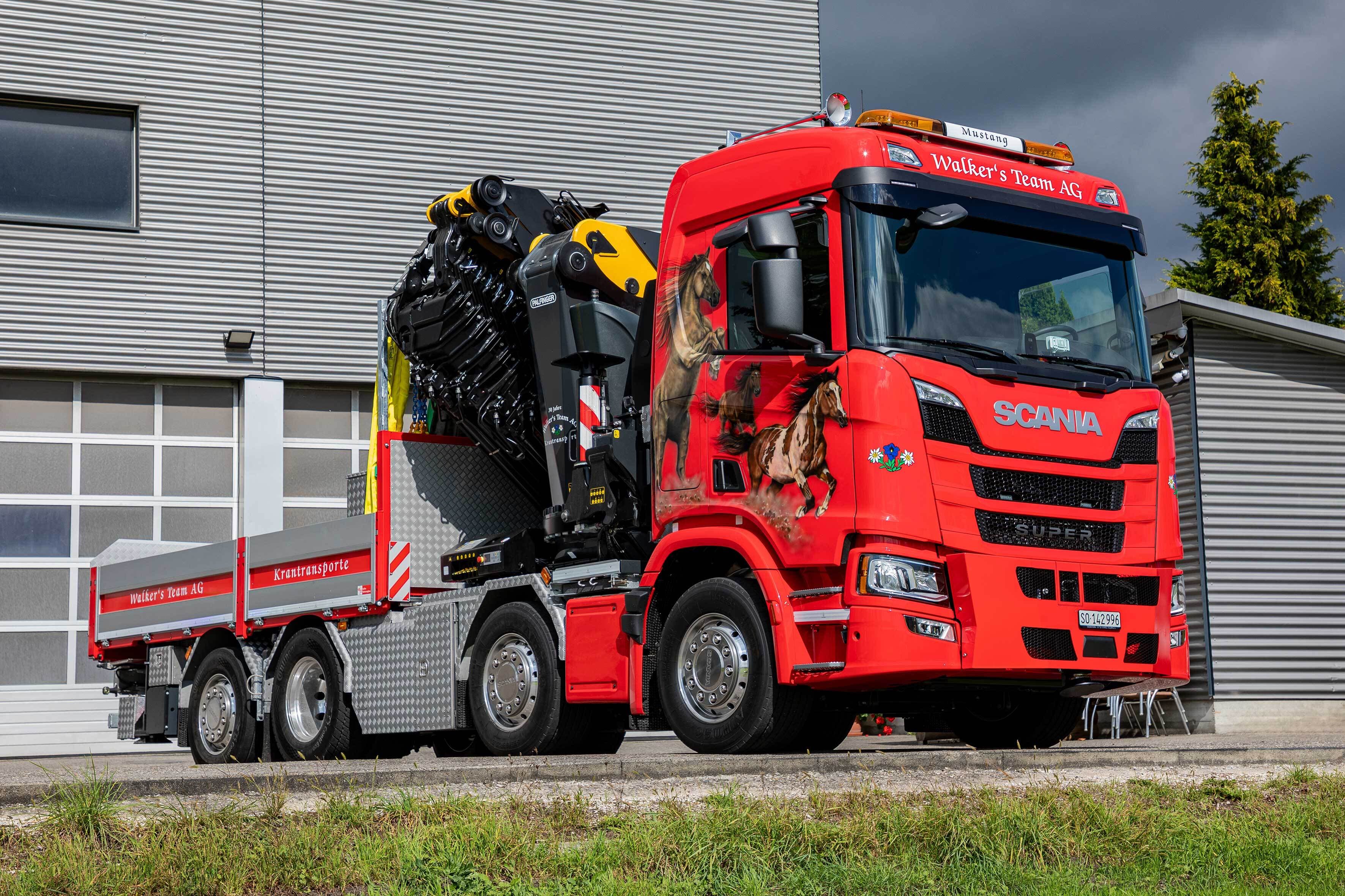 MUSTANG Kranlastwagen - Seitenansicht mit Ladefläche